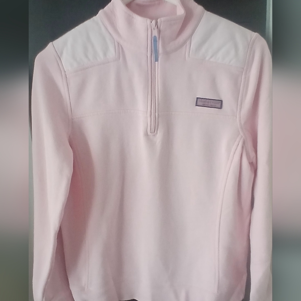 Girl' s M Vineyard Vines Pink Quarter-Zip Cotton Pullover.